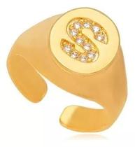 Anel De Dedo Mínimo Folheado A Ouro Com Letra Personalizada