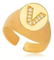 Anel De Dedo Mínimo Folheado A Ouro Com Letra Personalizada