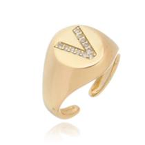 Anel De Dedo Mínimo Folheado A Ouro Com Letra Personalizada