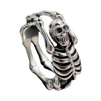 Anel De Dedo Unissex Vintage Em Prata Tailandesa Com Caveira Esqueleto, Joia De Moda Punk, Presente Anel De Dedo Unissex Vintage Em Prata Tailandesa Com Caveira Esqueleto, Joia De Moda Punk, Presente