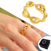 Anel de Elos Vazados Banhado a Ouro - Medida Interna 18mm (Aro 17) Anel de Elos Vazados Banhado a Ouro - Medida Interna 18mm (Aro 17)