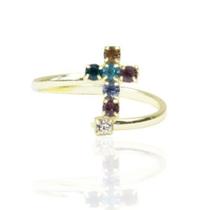 Anel De Falange Com Cruz De Strass Folheado A Ouro 18K Antialérgico Ajustável - ANPRI0757