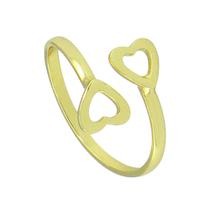 Anel De Falange Com Dois Corações PRI Style Folheado A Ouro 18K Antialérgico Ajustável ANPRI0576