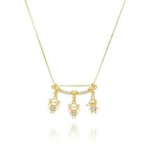 Anel de filhos com 2 meninas e 1 menino com detalhes zircônias