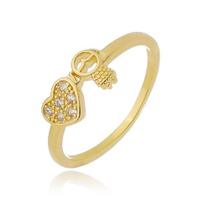Anel de Filhos Uma Menina e Coração com Micro Zircônias Cristal Banhado a Ouro 18K Anel de Filhos Uma Menina e Coração com Micro Zircônias Cristal Banhado a Ouro 18K