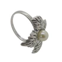 Anel de flor com pérola shell em prata 925 envelhecida
