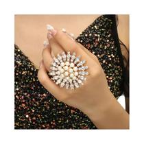 Anel De Flor De Cristal Pérola Branca Para Mulheres, Luxuoso, Com Zircônia Coreana, Presente Para Anel De Flor De Cristal Pérola Branca Para Mulheres, Luxuoso, Com Zircônia Coreana, Presente Para