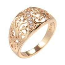 Anel De Flor Oco Com Zircônia E Micro Cera Em Ouro Rosê Para Mulheres, Joia Vintage Para Casamento