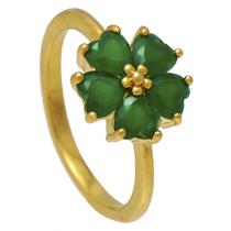 Anel de Flor Pétalas com Cristais Verde Softjoias Folheado em Ouro 18k