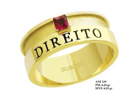 Anel de Formatura de Direito em Ouro 18k Central Rubi