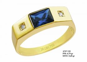 Anel de Formatura em Ouro 18k com Pedra Retangular Turmalina e Brilhantes em Zircônia