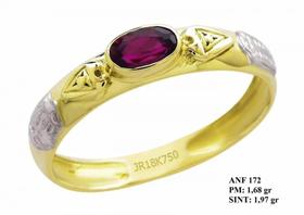 Anel de Formatura em Ouro 18k Pedra Oval Central Rubi Classic