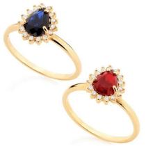 Anel de formatura feminino banhado ouro 3x 24k 18k e 22k com pedra azul ou vermelha rommanel cristal gota 511924