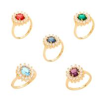 Anel de formatura feminino banhado ouro 3x 24k 18k e 22k com pedra rommanel flor cristal oval e zircônias 511482