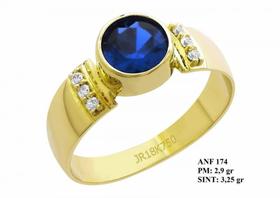 Anel de Formatura King em Ouro 18k Amarelo com Pedra Redonda Turmalina e Brilhantes em Zircônia
