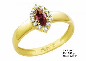 Anel de Formatura Lua em Ouro 18k Amarelo Rubi e Brilhantes em Zircônia