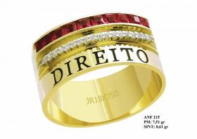 Anel de Formatura para Direito em Ouro 18k Amarelo Pedra Rubi e Brilhantes em Zircônia Anel de Formatura para Direito em Ouro 18k Amarelo Pedra Rubi e Brilhantes em Zircônia
