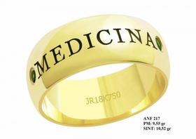 Anel de Formatura para Medicina em Ouro 18k Abaulado Pequenas Pedras Esmeralda Anel de Formatura para Medicina em Ouro 18k Abaulado Pequenas Pedras Esmeralda