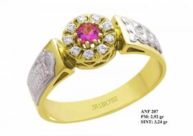 Anel de Formatura Queen Ouro 18k Amarelo com Detalhes em Ouro Branco Rubi e Brilhante Zircônias