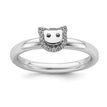 Anel de Gato em Prata Esterlina 925 - Design Empilhável com Detalhes em Diamante