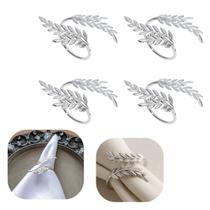 Anel de Guardanapo 4 Unidades Folha Prata em Metal Mesa Posta de Luxo Premium Anel de Guardanapo 4 Unidades Folha Prata em Metal Mesa Posta de Luxo Premium