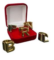 Anel De Letra Com Pedra Banhado A Ouro 18K