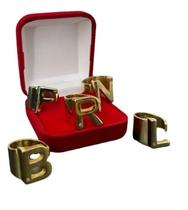 Anel De Letra Com Pedra Banhado A Ouro 18k