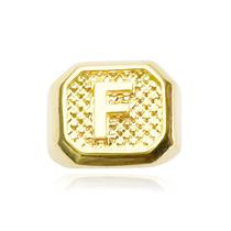 Anel de Letra F Dedeira Masculina Quadrada Banhada a Ouro Anel de Letra F Dedeira Masculina Quadrada Banhada a Ouro