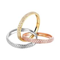 Anel De Luxo Com Três Círculos Pavê De Zircônia Cúbica Em Ouro, Ouro Rosé E Prata Joia Feminina