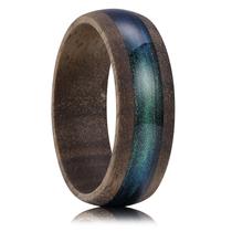 Anel de madeira King Will Brown de 8 mm com incrustação de areia azul verde