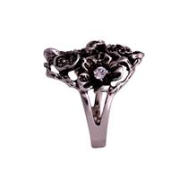 Anel de Marcassita com Zircônia Folheado a Prata Envelhecida em Formato de Flor