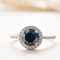 Anel De Moissanite Preto Para Mulheres 0,5-3CT VVS Prata S925 Banhada a Ródio Com Brincos De