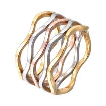 Anel De Noivado E Casamento Multicamadas Em Aço Titânio Com Forma De Onda Multicolorida Para