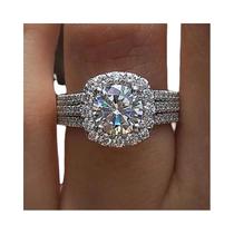 Anel De Noivado E Casamento Prateado Para Mulheres, Design Elegante Em Forma De Almofada, Joias De