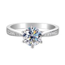 Anel de Noivado em Prata 925, Mossanites 6,5mm, 1,0ct Com Certificado
