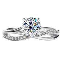 Anel de Noivado em Prata 925, Mossanites 6,5mm, 1,0ct Com Certificado