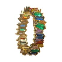 Anel De Noivado Feminino Banhado a Ouro 18K Com Zircônia Cúbica Baguete Joia De Luxo Para Casamento