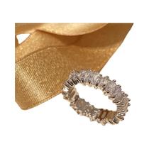Anel De Noivado Feminino Banhado a Ouro 18K Com Zircônia Cúbica Baguete Joia De Luxo Para Casamento