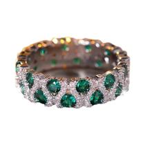 Anel De Noivado Feminino Com Pedra Redonda De Cristal Verde E Zircônia Rosa Vermelha, Aliança De