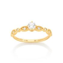 Anel de noivado solitário banhado ouro 3x 24k 18k e 22k feminino 15 anos rommanel fino com zircônias 512988