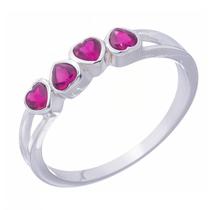 Anel De Noivado Solitário Prata 925 Coração De Zircônia Vermelho