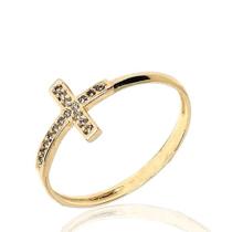 Anel de ouro 18 k Cruz com Pedras - Elegancy Joias Anel de ouro 18 k Cruz com Pedras - Elegancy Joias