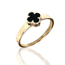 Anel de ouro 18 K Trevo Onix 7mm Anel de ouro 18 K Trevo Onix 7mm