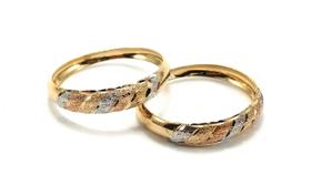 Anel de ouro 18k aparador faixas tricolor