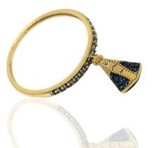 Anel de ouro 18k cravejado com zircônias e pingente de Nossa Senhora Aparecida