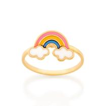 Anel de ouro 18k feminino infantil rommanel arco-íris e 2 nuvens 512873