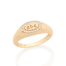 Anel de ouro 18k feminino infantil rommanel oval abc zircônias 512479