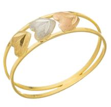 Anel De Ouro 18k Feminino Tricolor 3 Corações