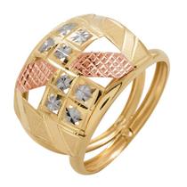 Anel de Ouro 18k Feminino Tricolor Scacchiera