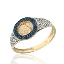 Anel de ouro 18k Nossa Senhora Aparecida com Pedras .